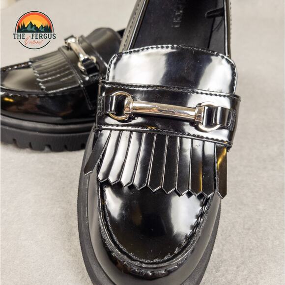 Old Navy Loafer Shoes Black Patent Faux Leather Lug Chunky Heel Women's Size 8.5 - Picture 10 of 11